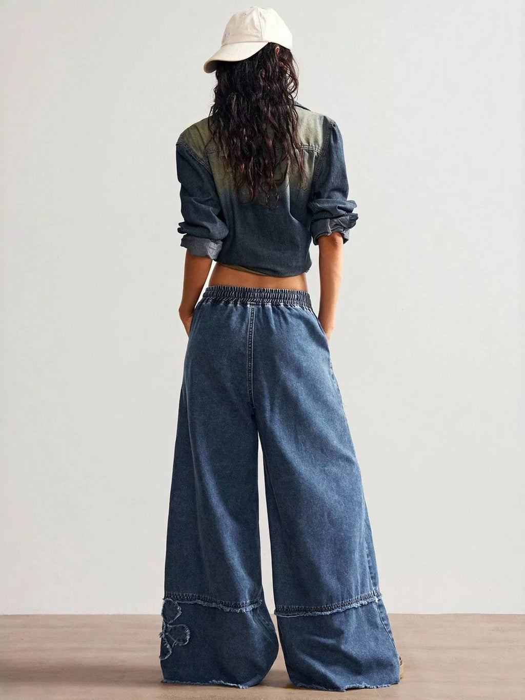 Floral Appliques Wide Leg Jeans