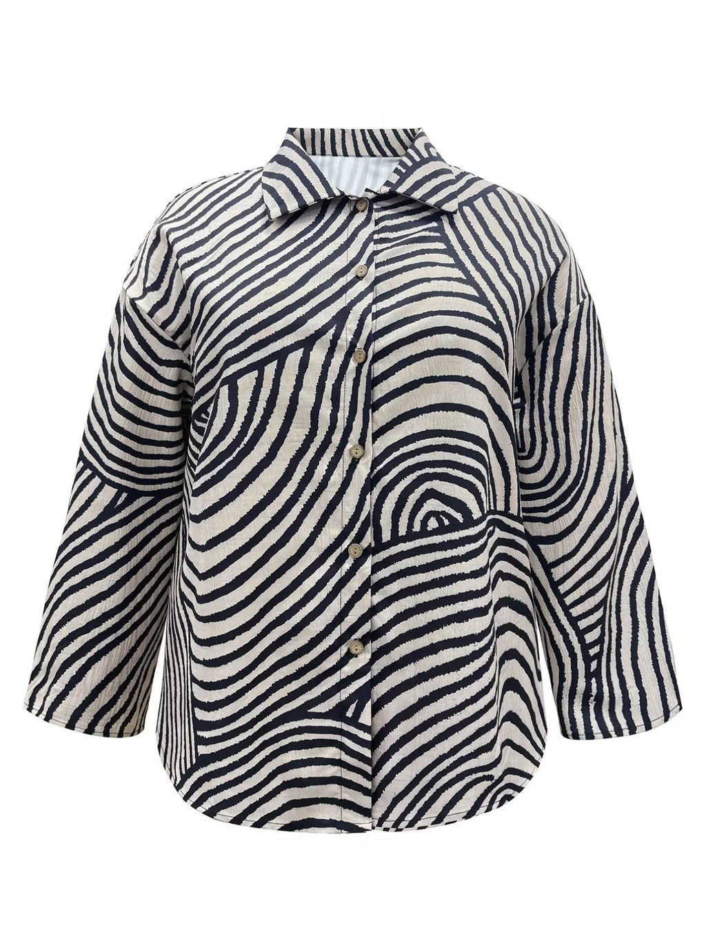 Plus Size Abstract Zebra Print Button-Down Shirt