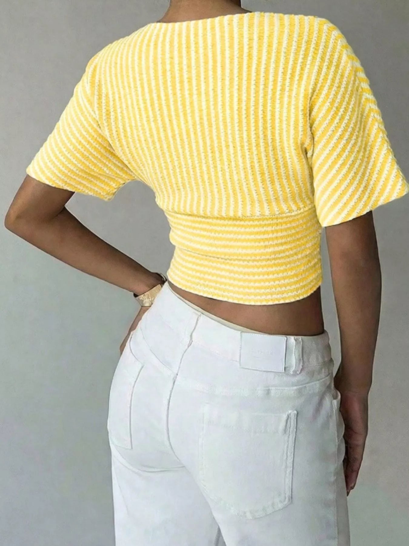 Striped Surplice Short Sleeve Top