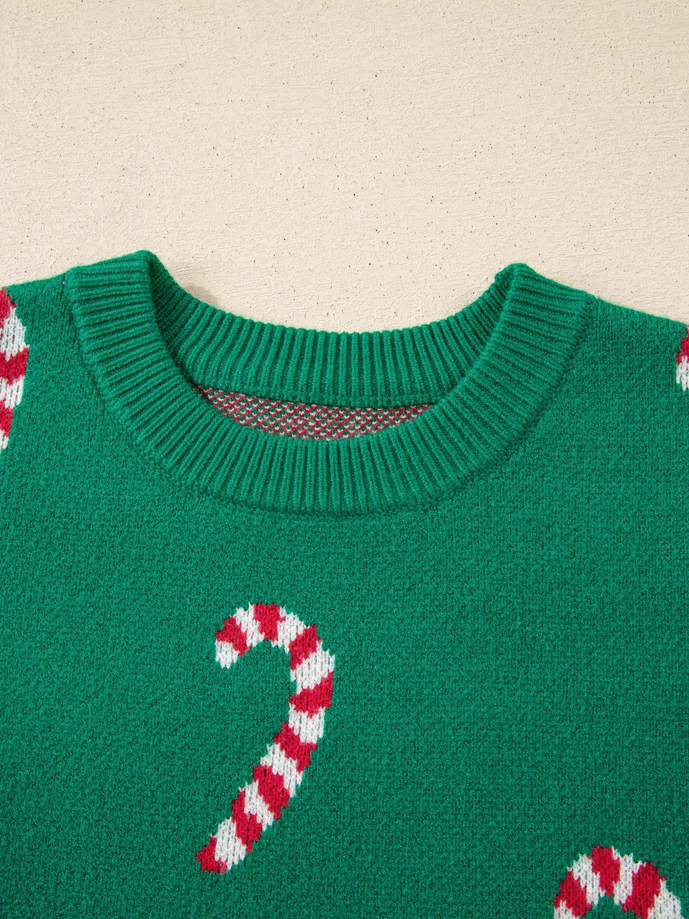 Christmas Candy Cane Holiday Drop Shoulder Sweater