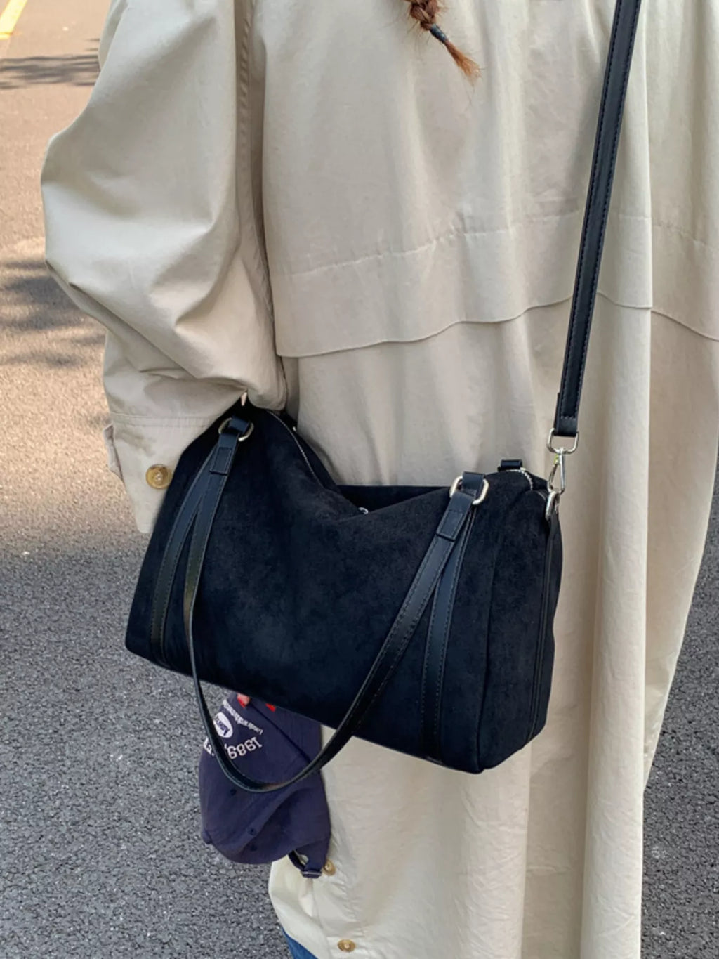 Suede Crossbody Bag with Zipper