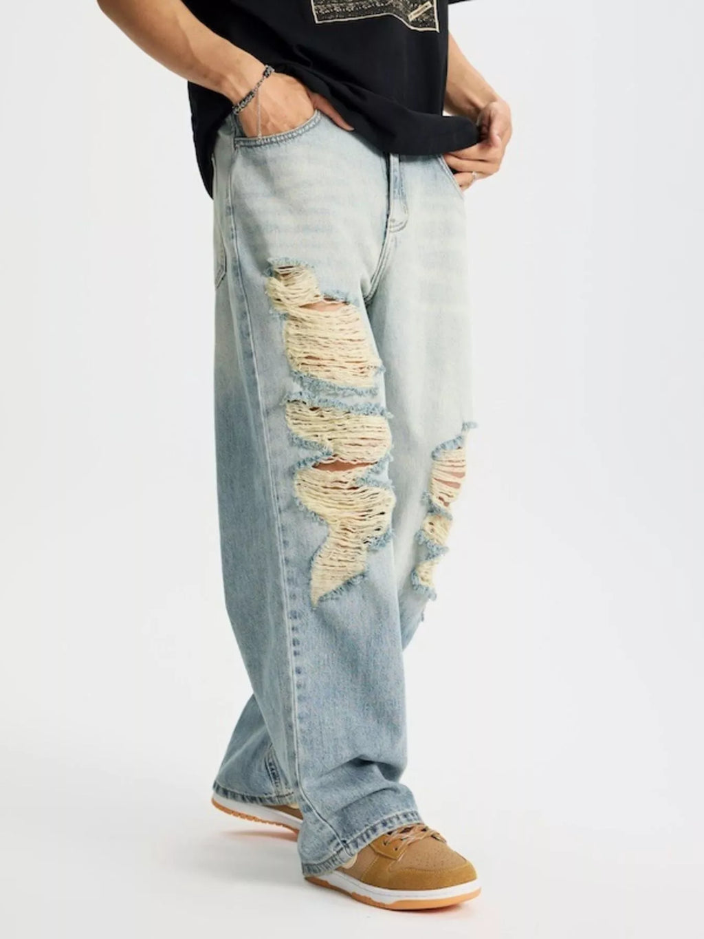 Men's Full Size Distressed Wide Leg Jeans Plus Size