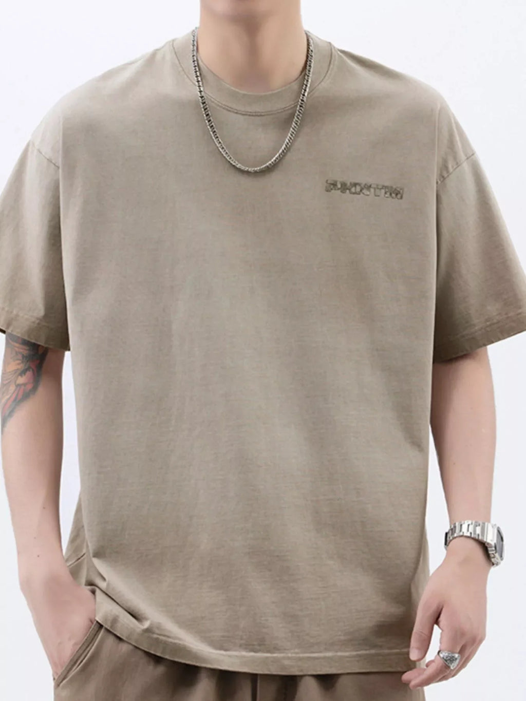 Men's Plus Size Letter Back Round Neck T-Shirt