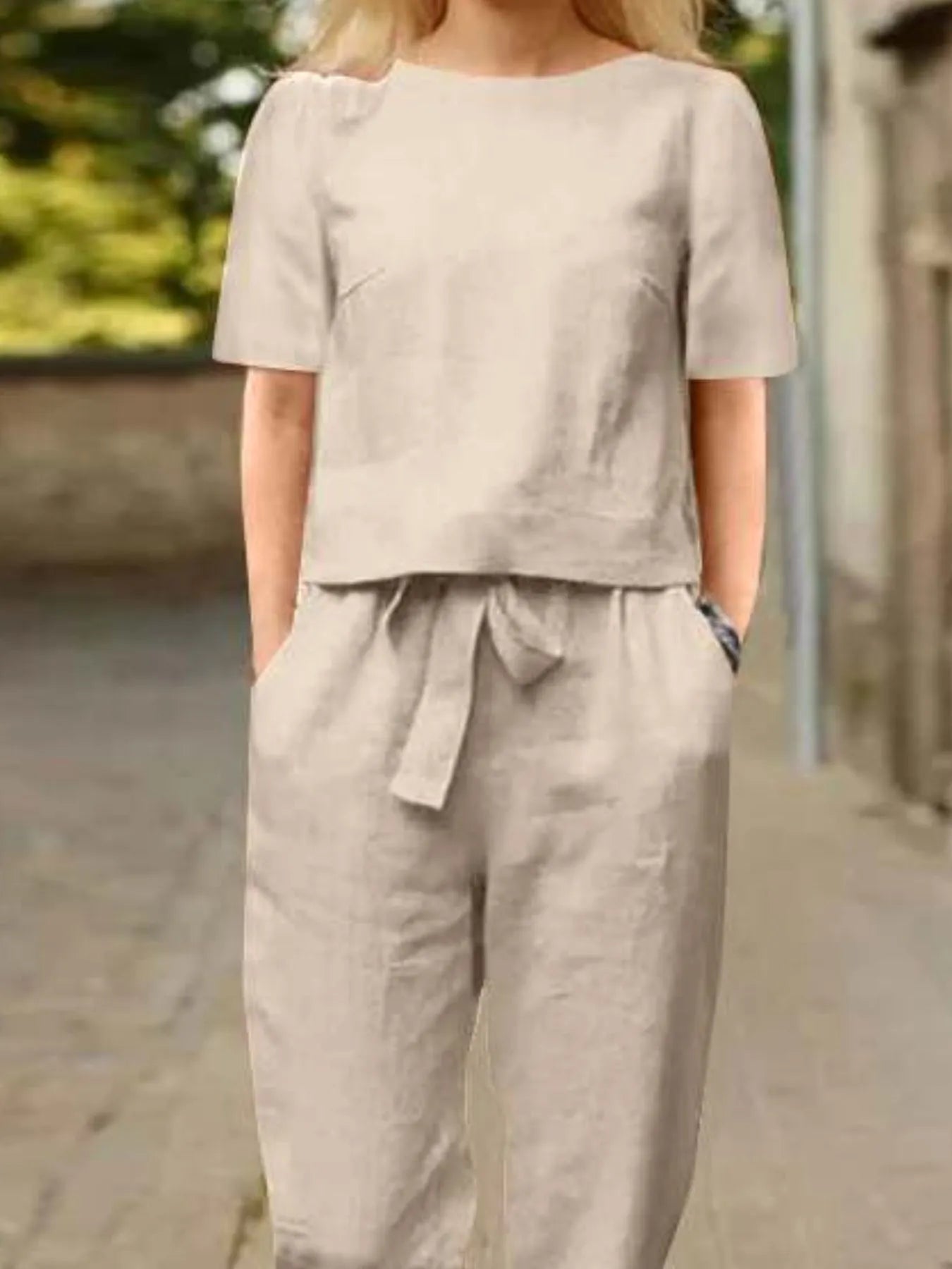 Full Size Round Neck Short Sleeve Top and Pants Set Plus Size