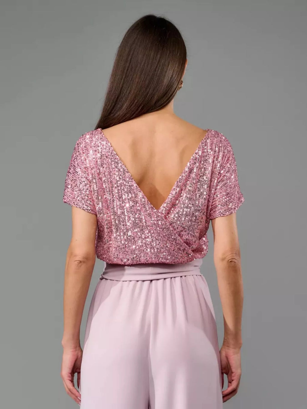 Full Size Sequin Short Sleeve Wide Leg Jumpsuit Plus Size