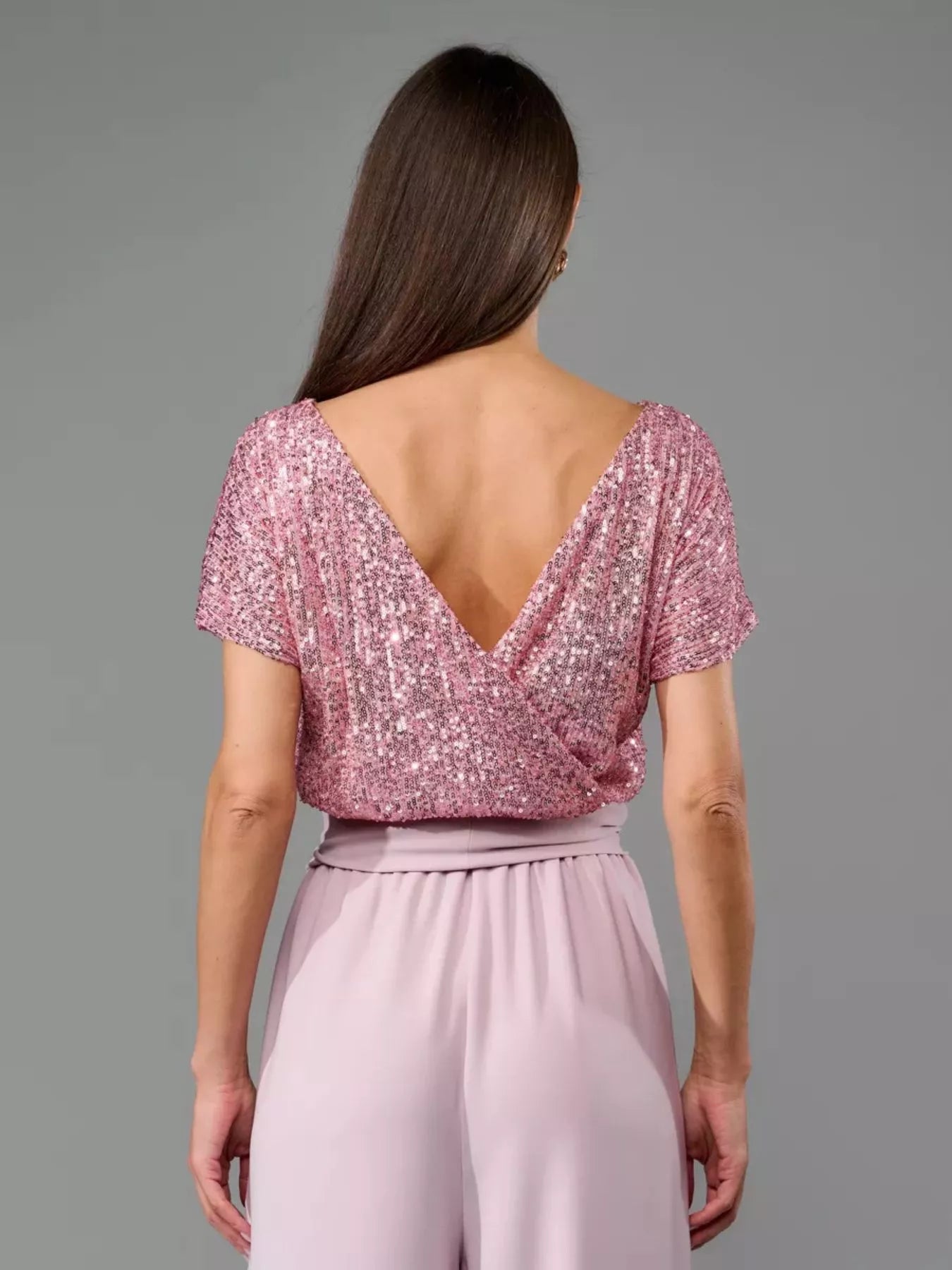 Full Size Sequin Short Sleeve Wide Leg Jumpsuit Plus Size