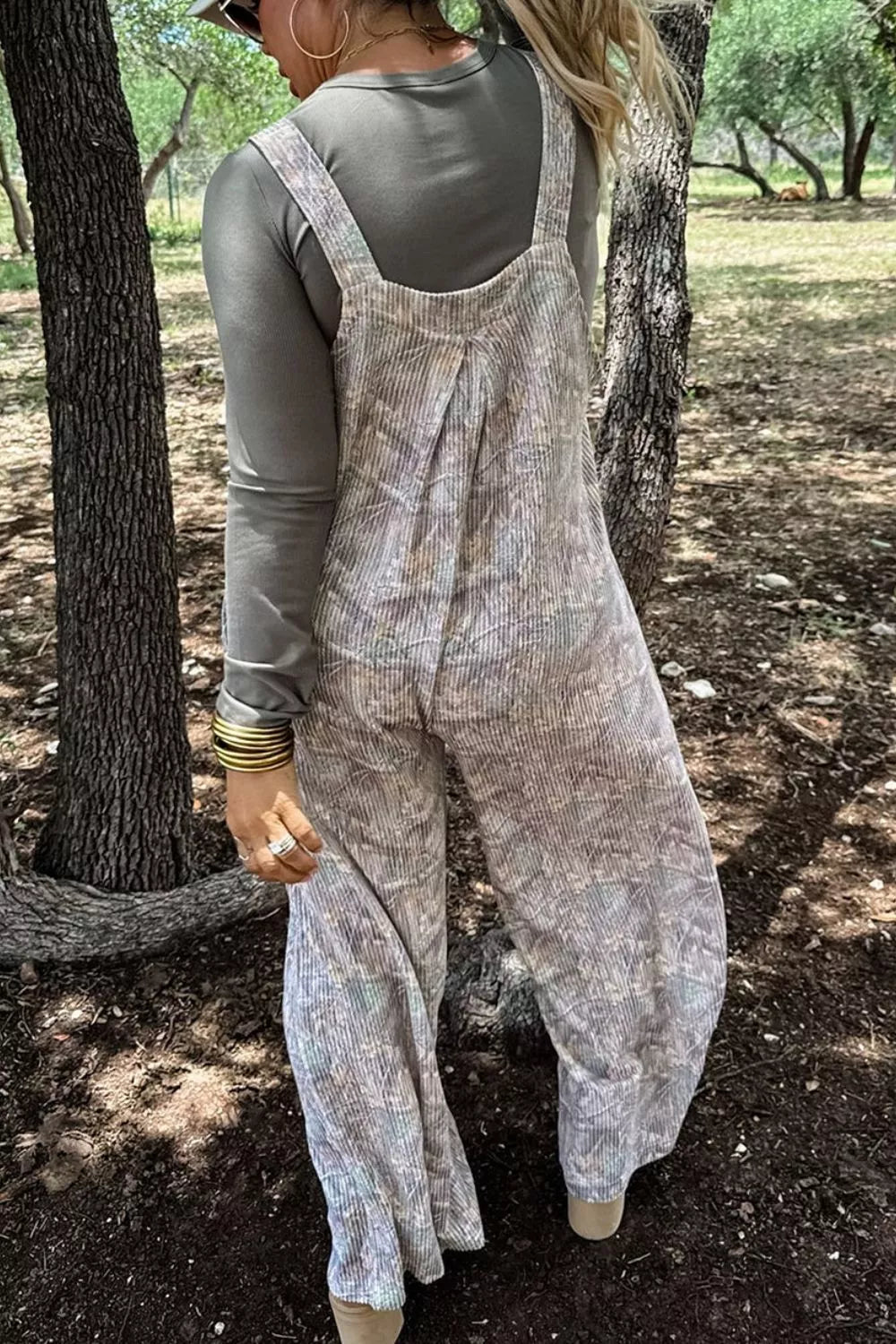Camouflage Twist Ribbed Sleeveless Full-Length Casual Jumpsuit