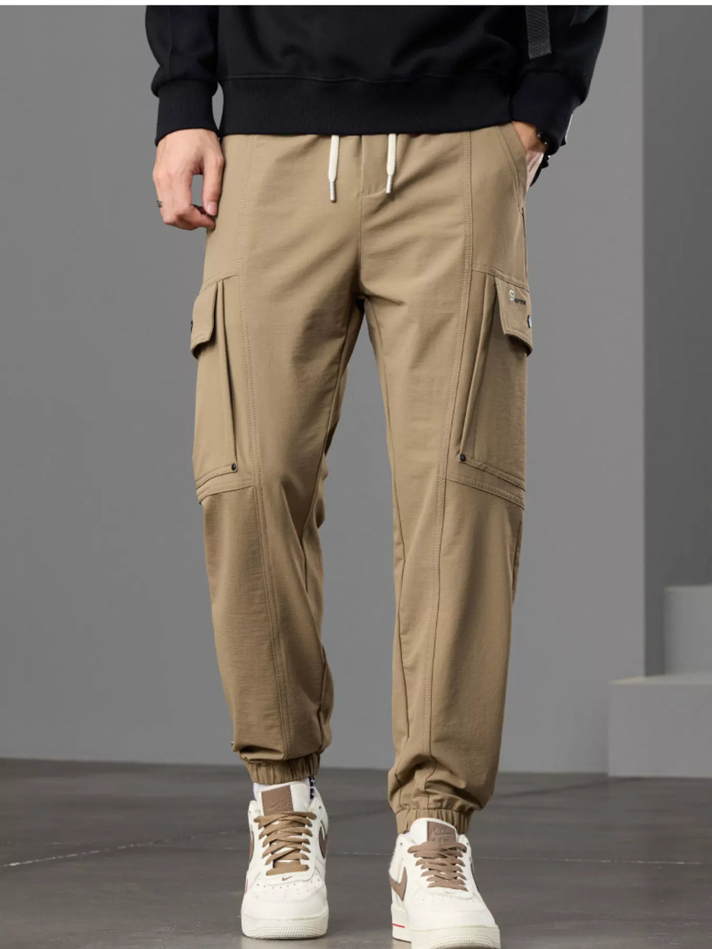 Men's Casual Cargo Pants with Drawstring Waist