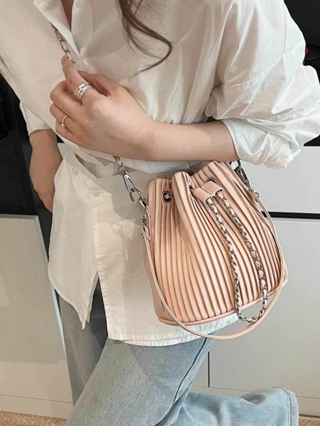 Pleated Bucket Crossbody Bag