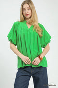 Umgee Linen V-Neck Flutter Sleeve Top