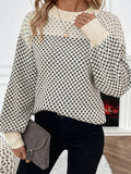 Contrast Color Pattern Lantern Sleeve Sweater