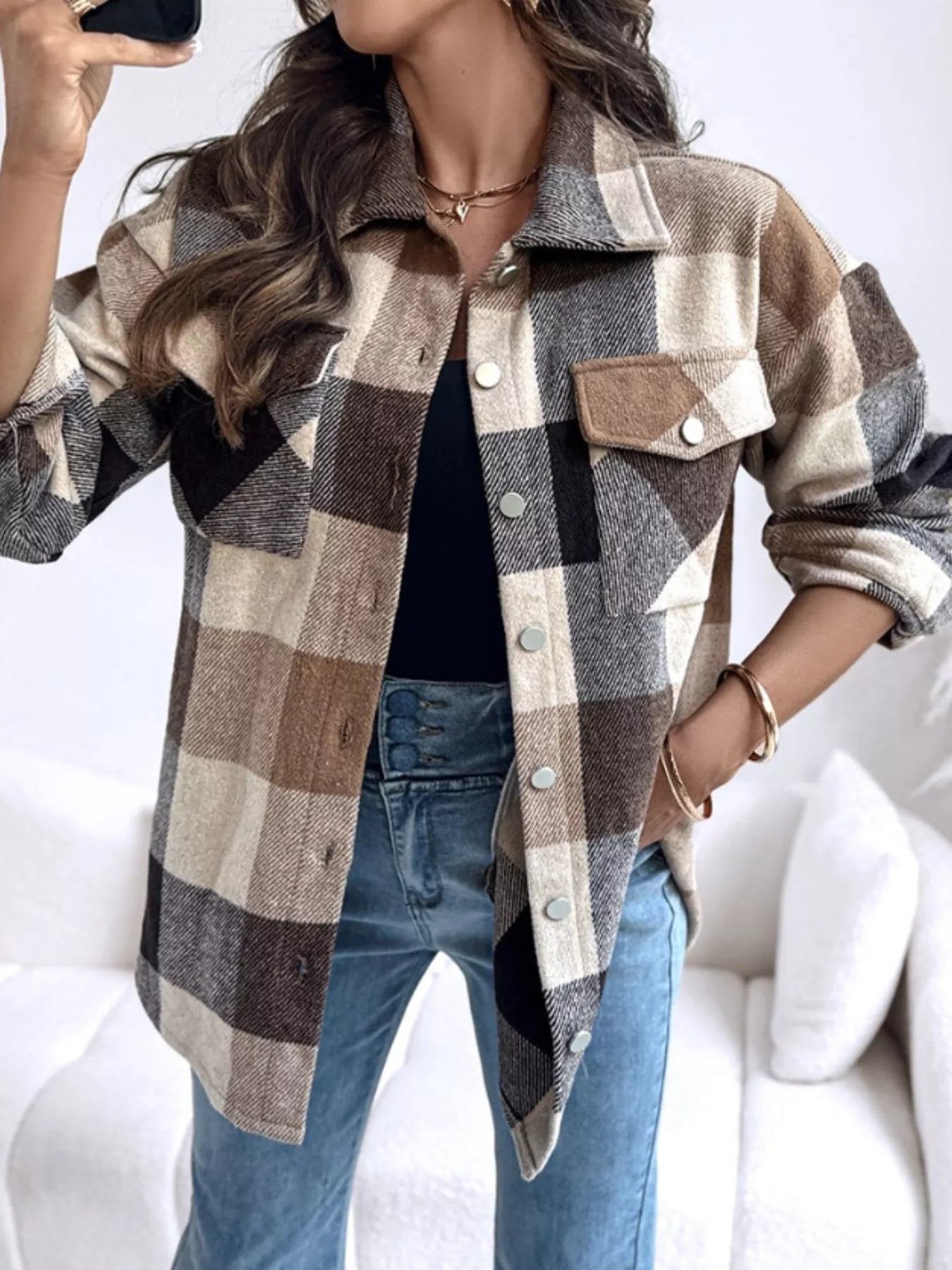 Plaid Button-Up Long Sleeve Shirt