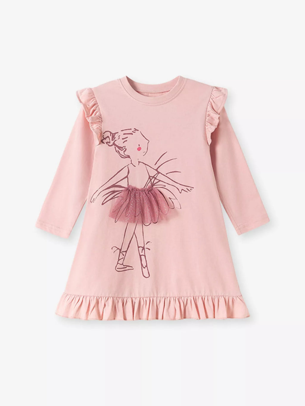 Children's Ruffle Trim Long Sleeve Dress