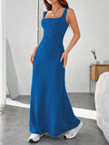 Ribbed Knit Square Neck Sleeveless Maxi Dress