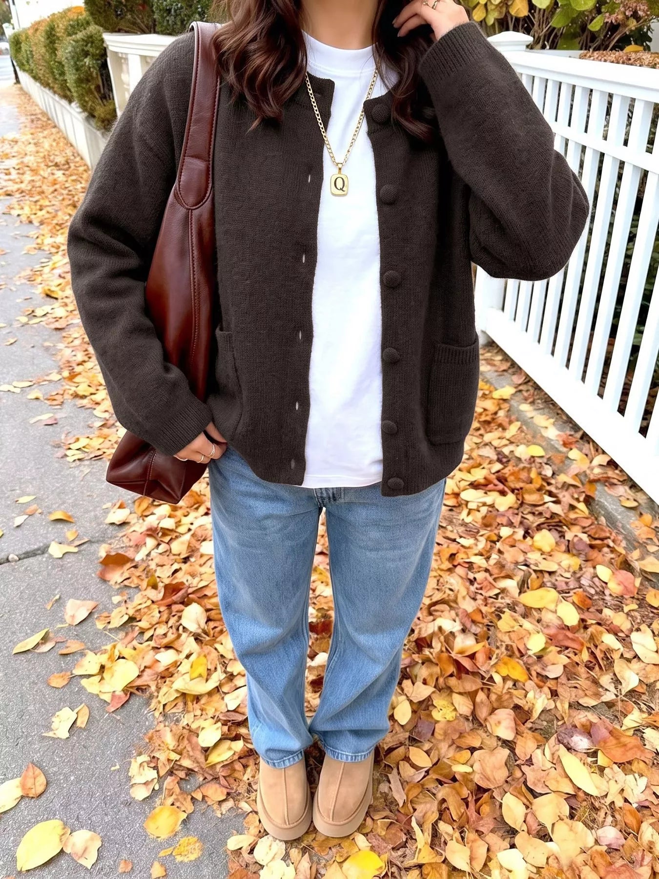 Crew Neck Button-Up Cardigan