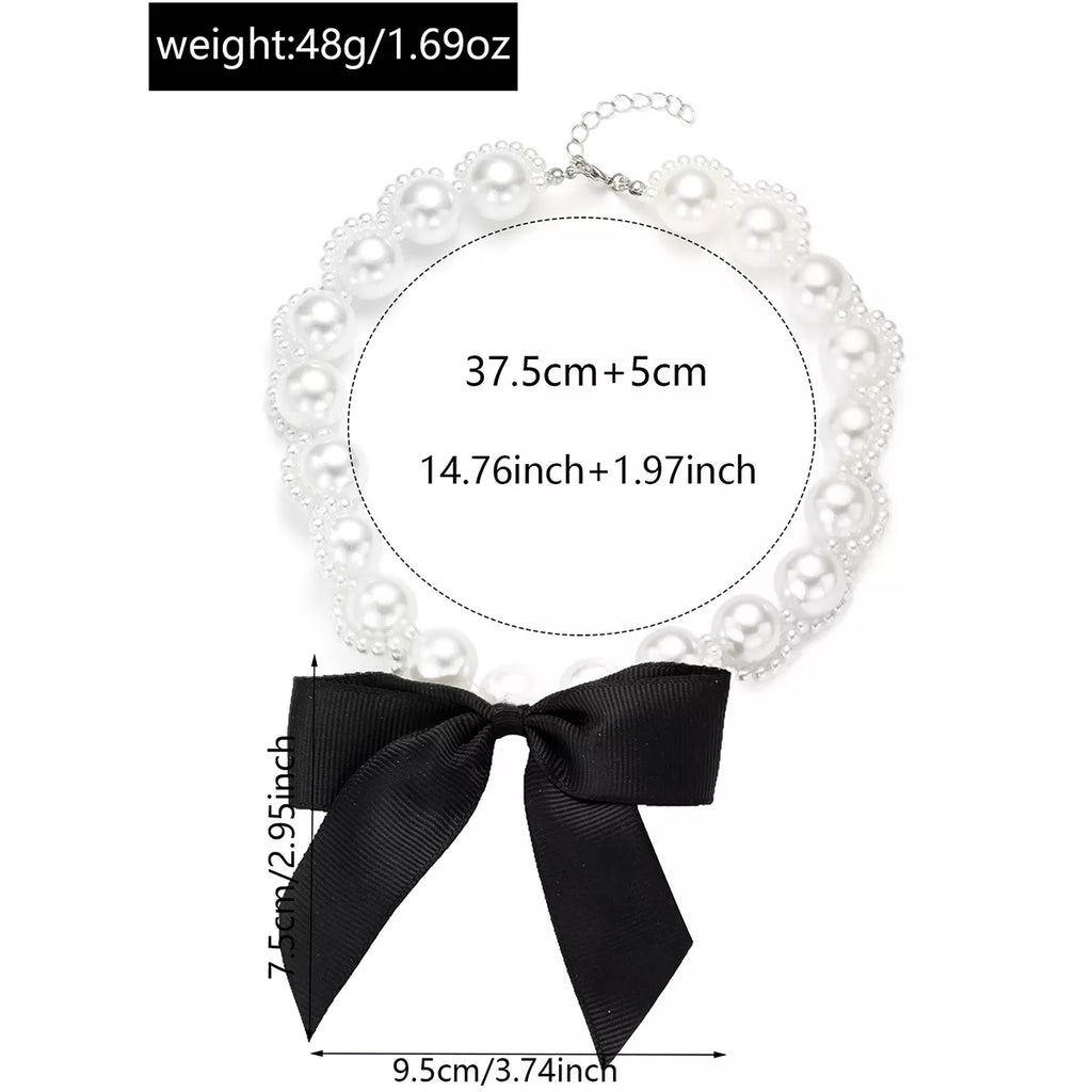 Pearl Choker Necklace with Bow Accent