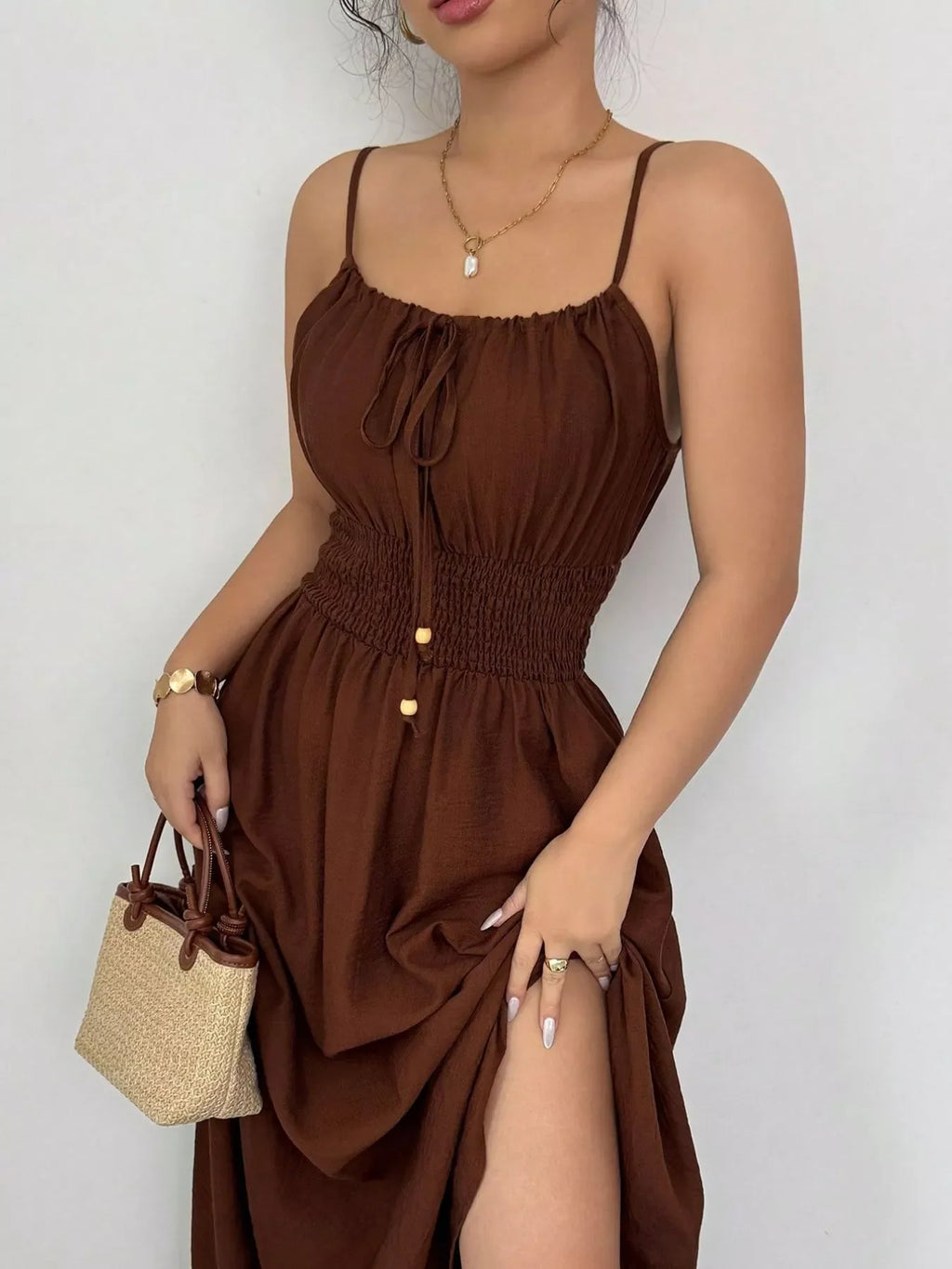 Smocked Spaghetti Strap Midi Dress