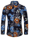 Men's Plus Size Floral Print Long Sleeve Button-Down Shirt