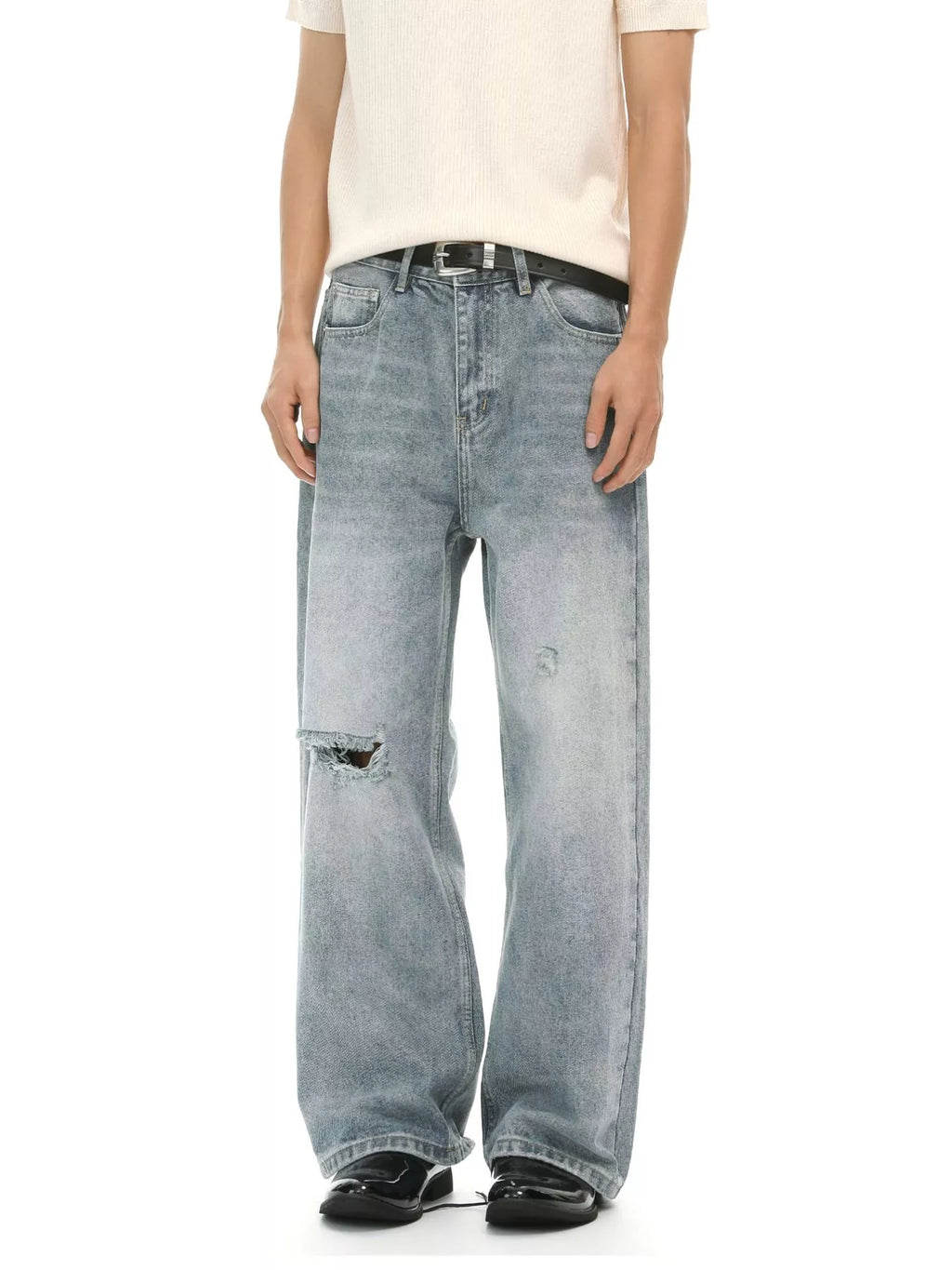 Men's Distressed Wide-Leg Jeans