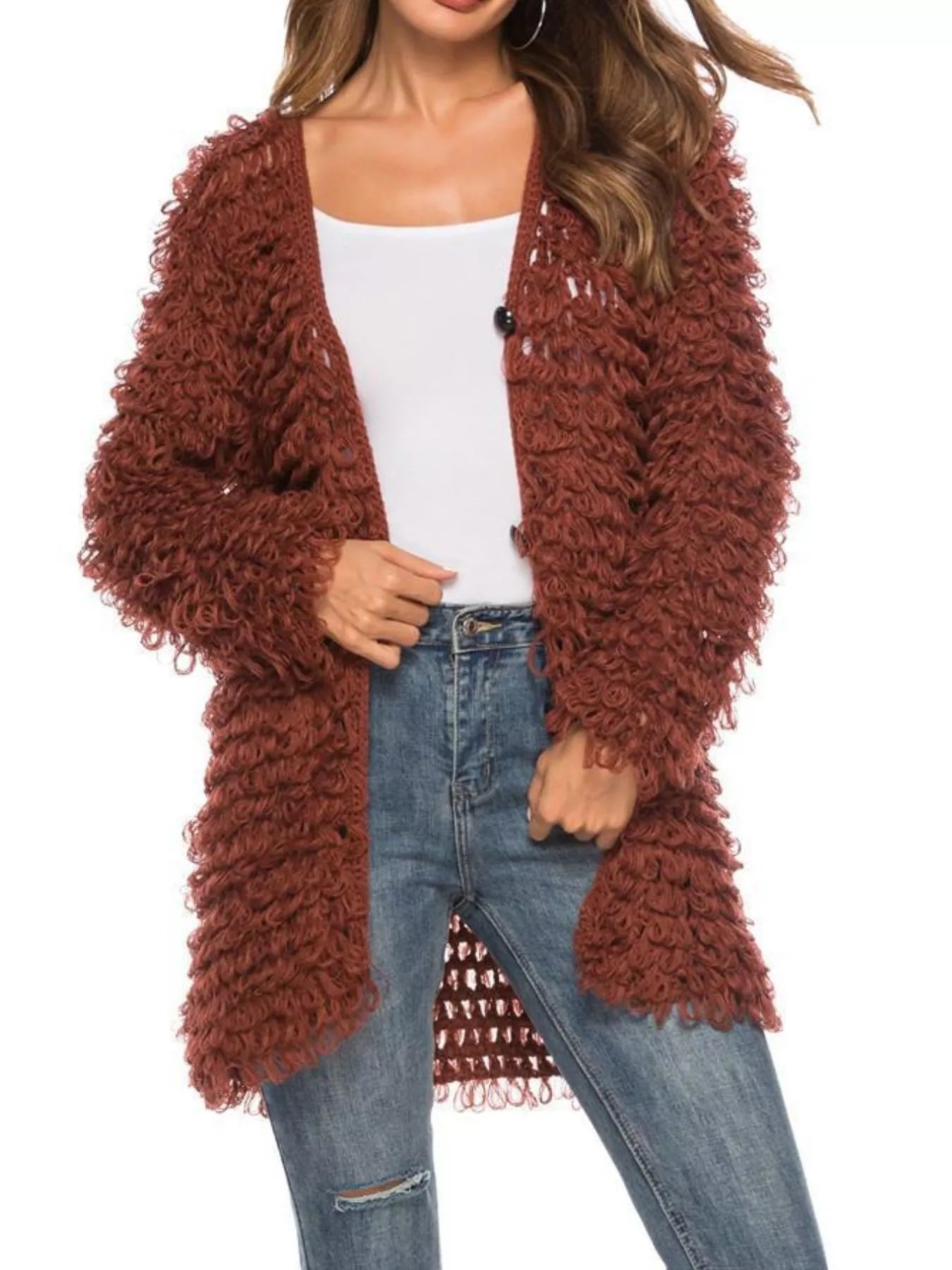 Textured Knit Button Up Cardigan