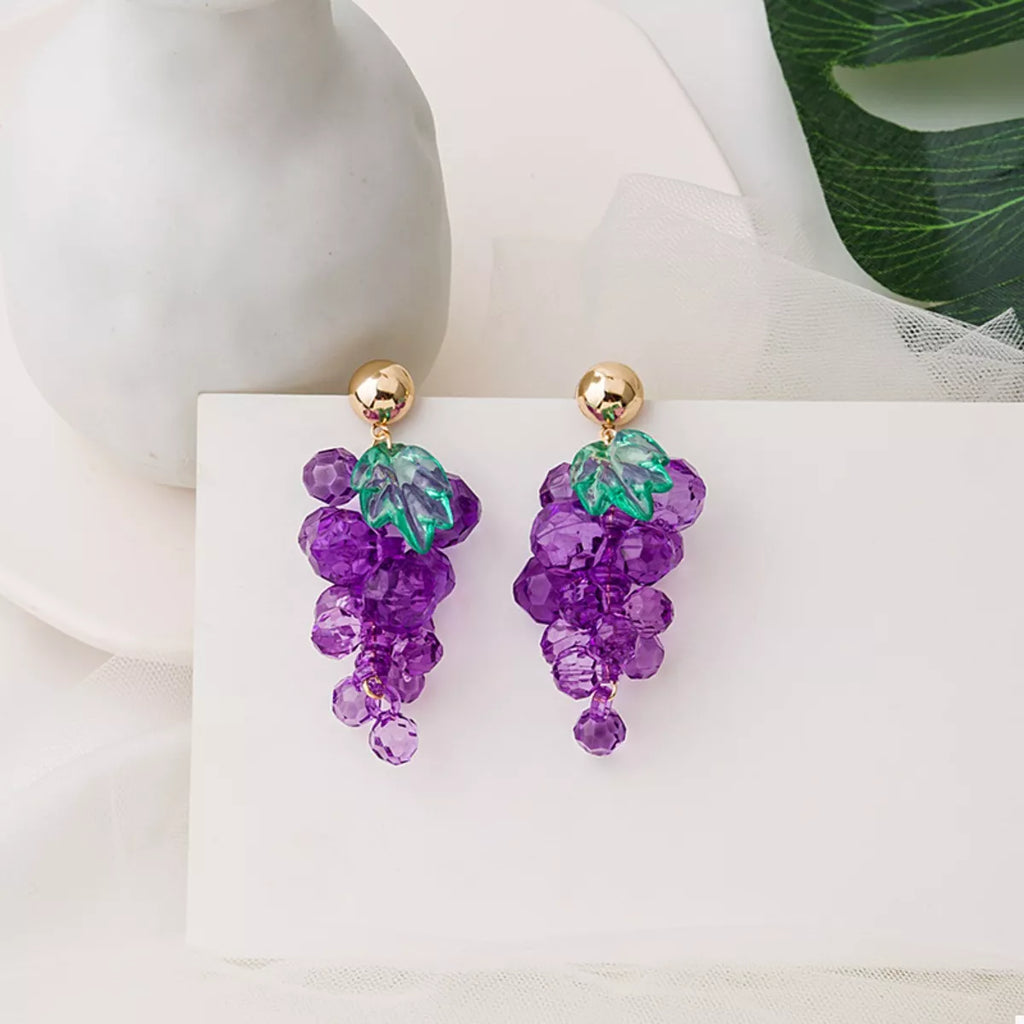 Grape Cluster Beaded Dangle Earrings