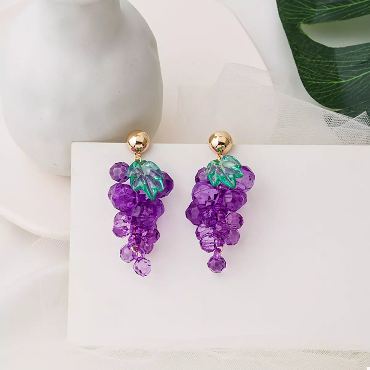 Grape Cluster Beaded Dangle Earrings