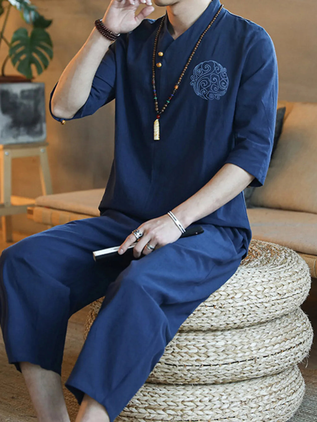 Men's Plus Size 3/4 Sleeve Top and Pants Set