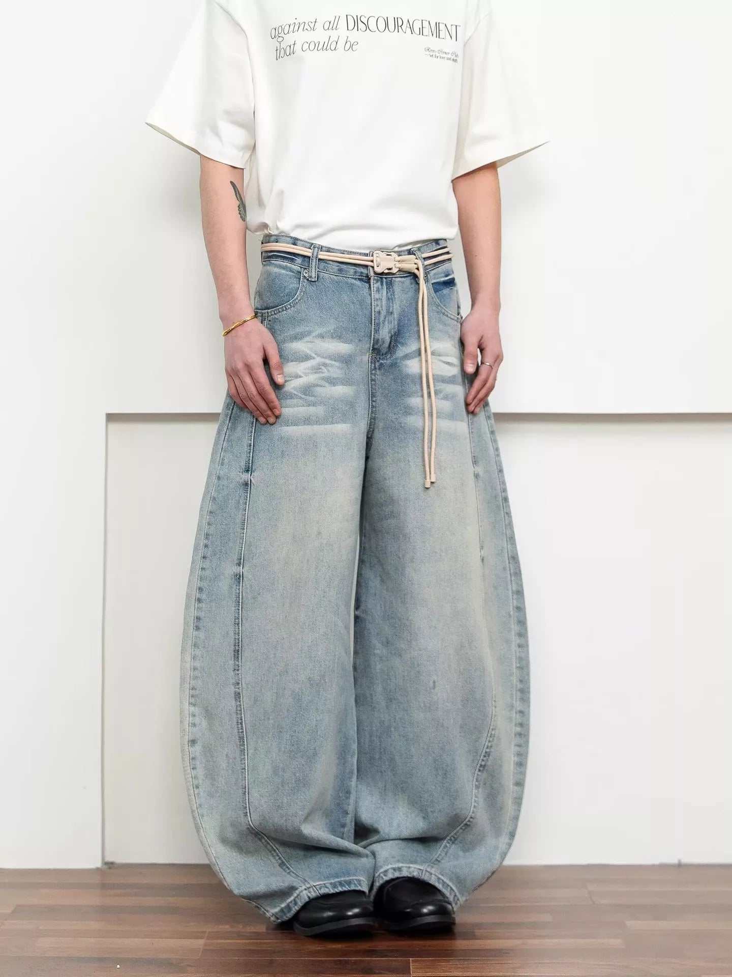 Men's Full Size Washed Wide Leg Jeans Plus Size
