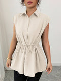 Drawstring Waist Cap Sleeve Shirt