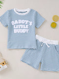 Children's Striped Letter Short Sleeve T-Shirt & Shorts Set