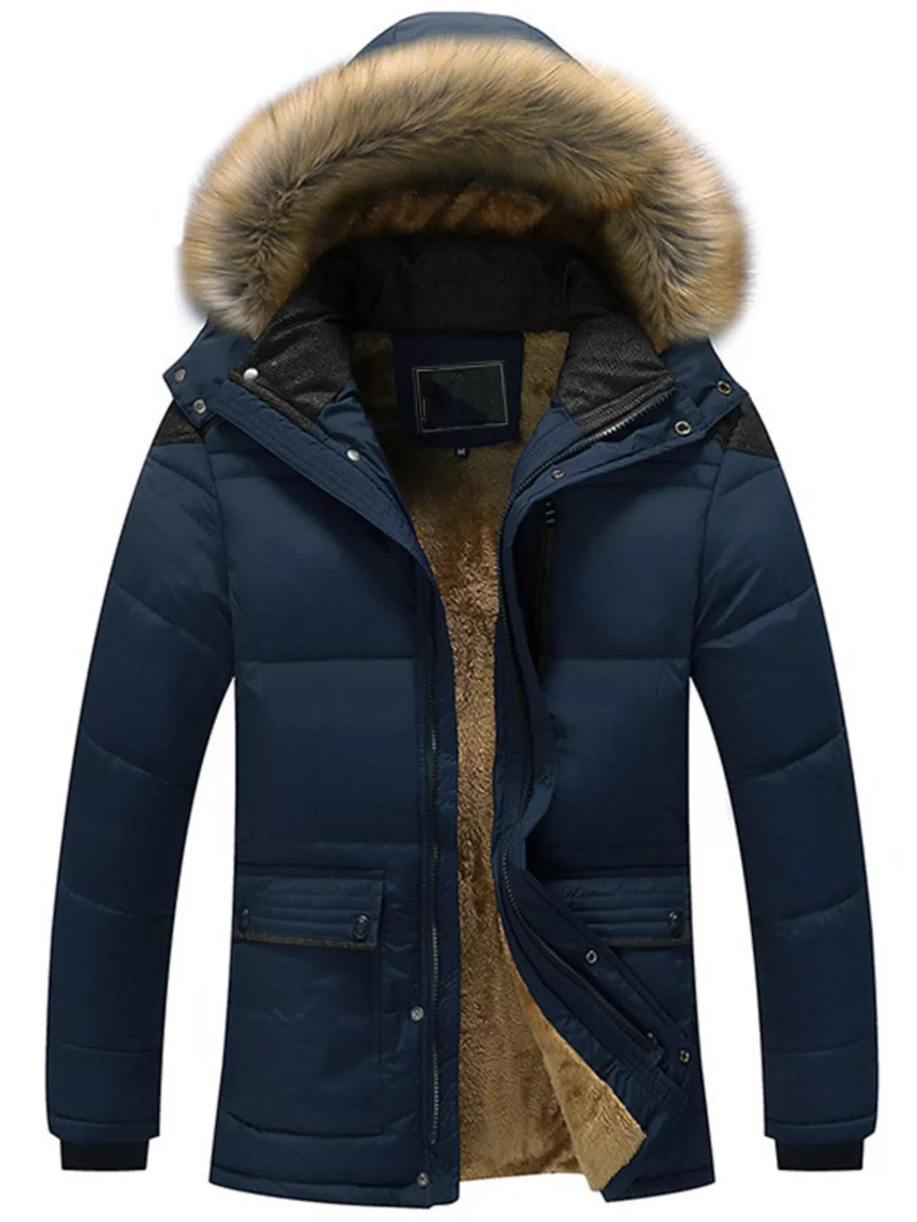 Men's Plus Size Fur Hooded Winter Parka Jacket