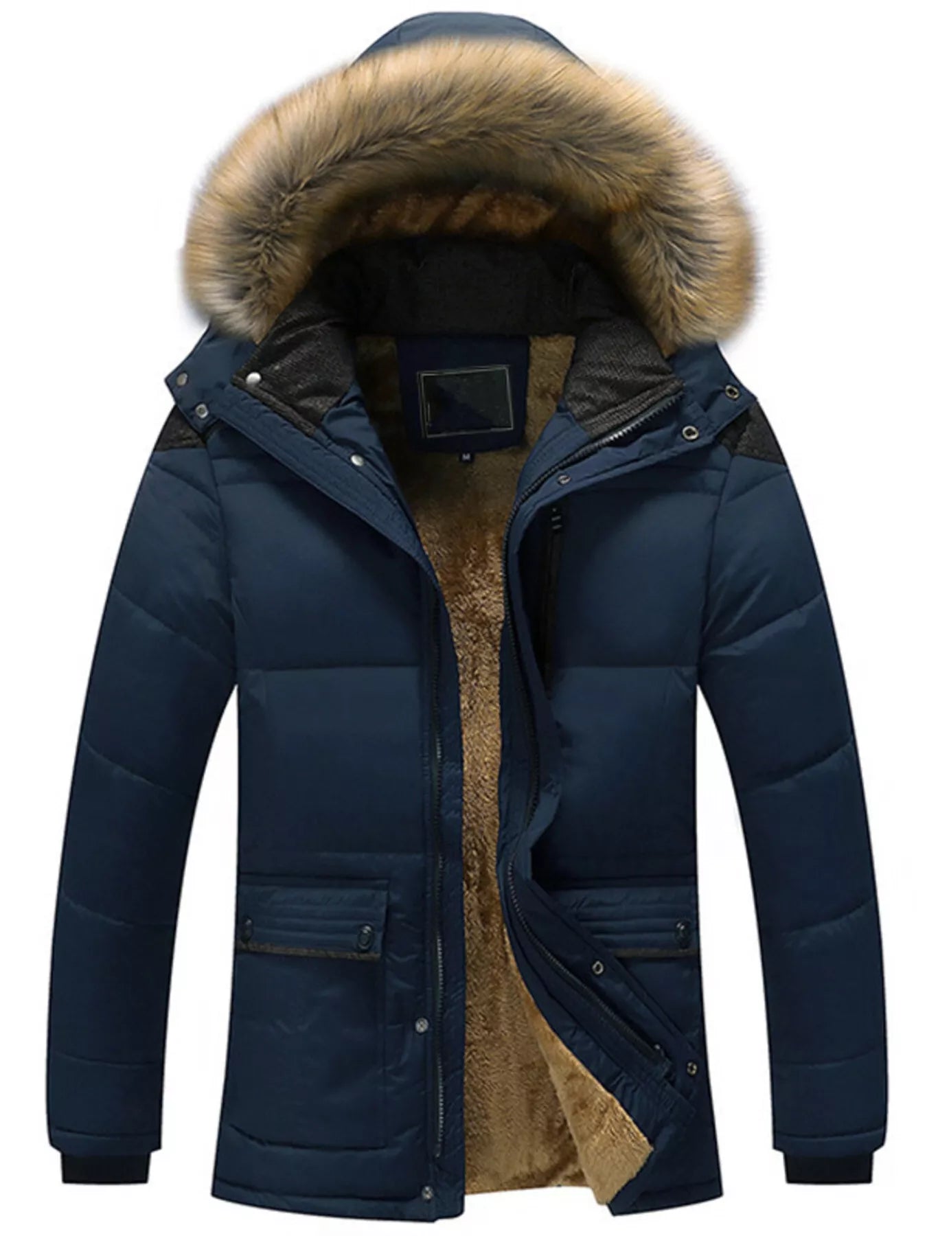 Men's Plus Size Fur Hooded Winter Parka Jacket