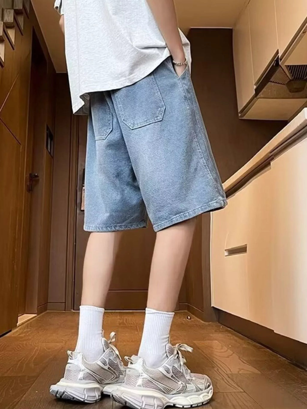 Men's Full Size Drawstring Wide Leg Denim Shorts Plus Size