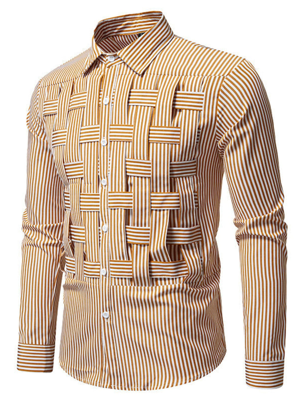 Men's Striped Woven Pattern Long Sleeve Shirt