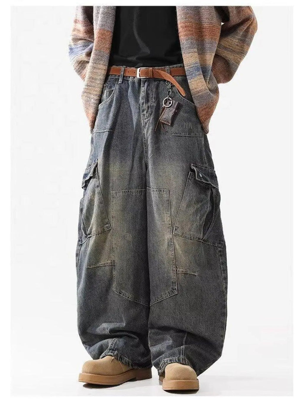 Men's Full Size Wide Leg Cargo Jeans Plus Size