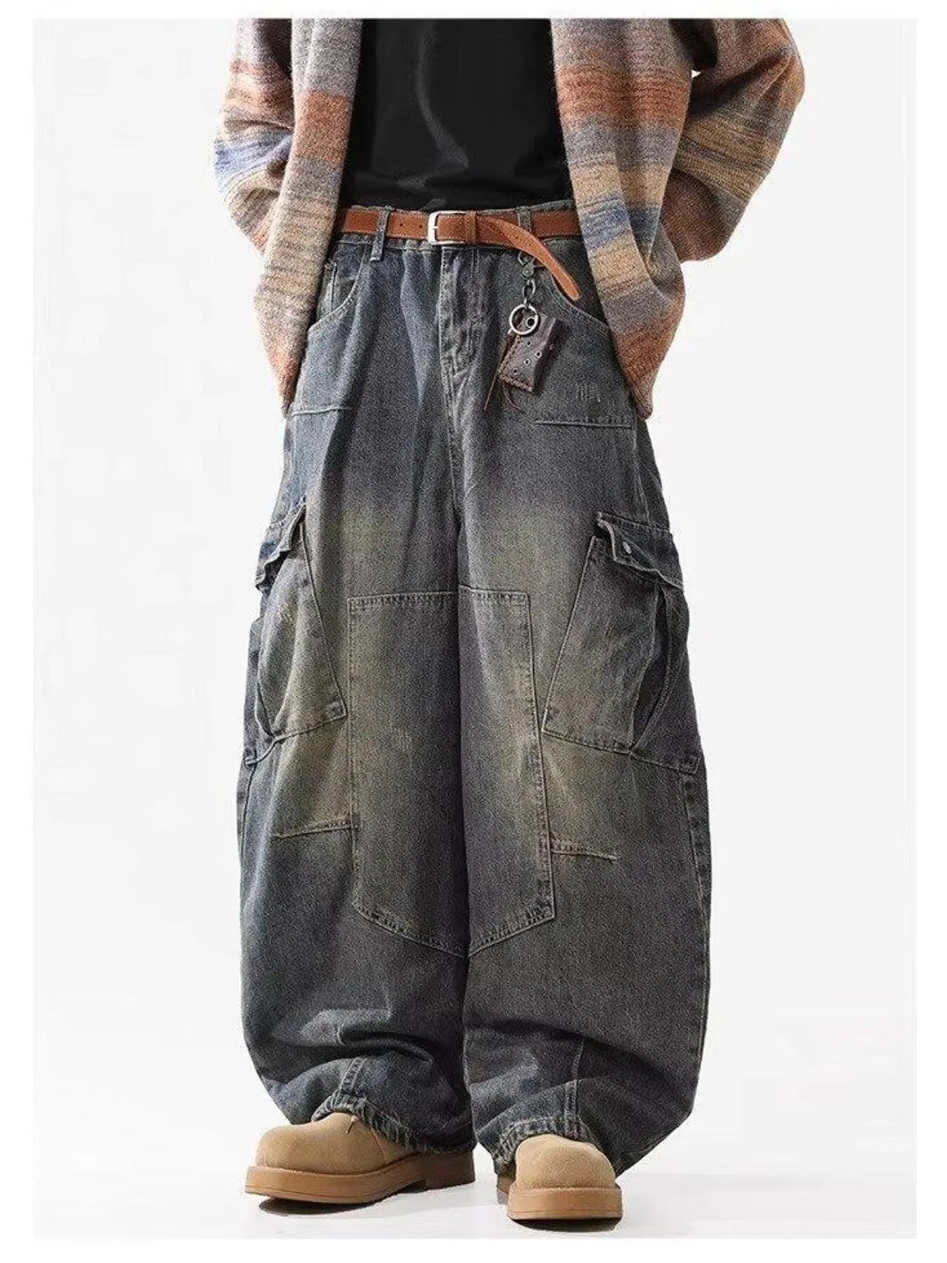 Men's Full Size Wide Leg Cargo Jeans Plus Size