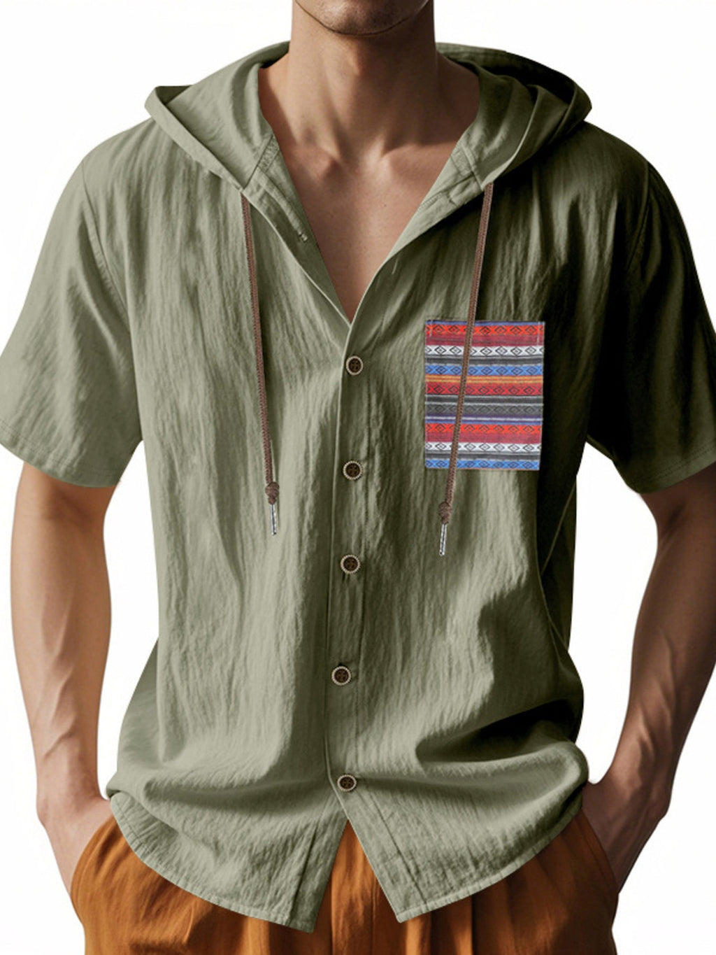 Men's Full Size Casual Hooded Short Sleeve Shirt Plus Size
