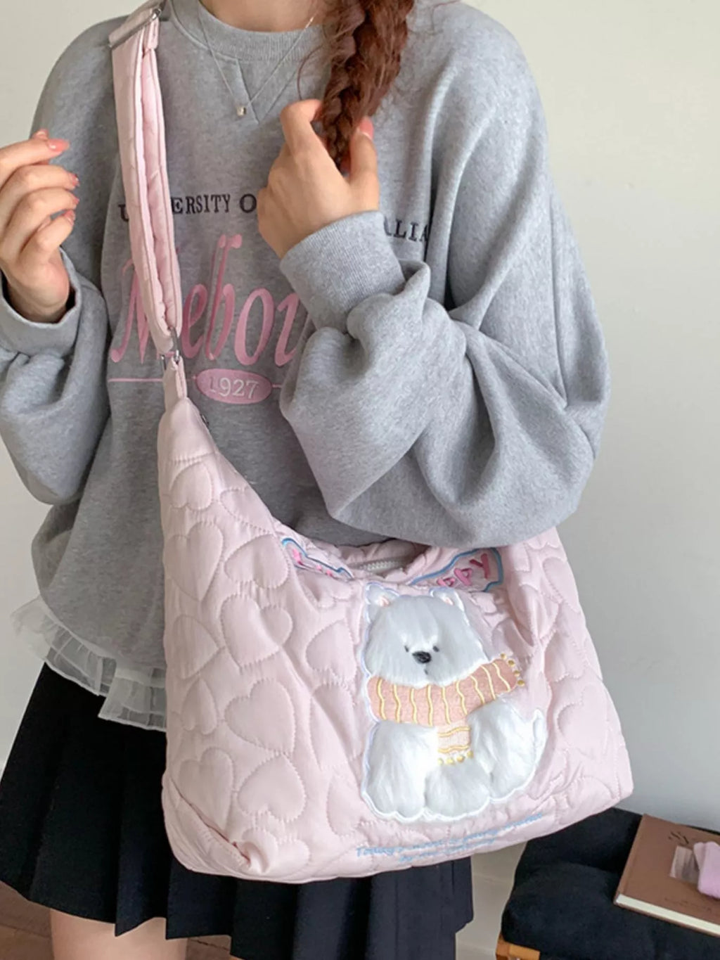 Cute Bear Applique Crossbody Bag