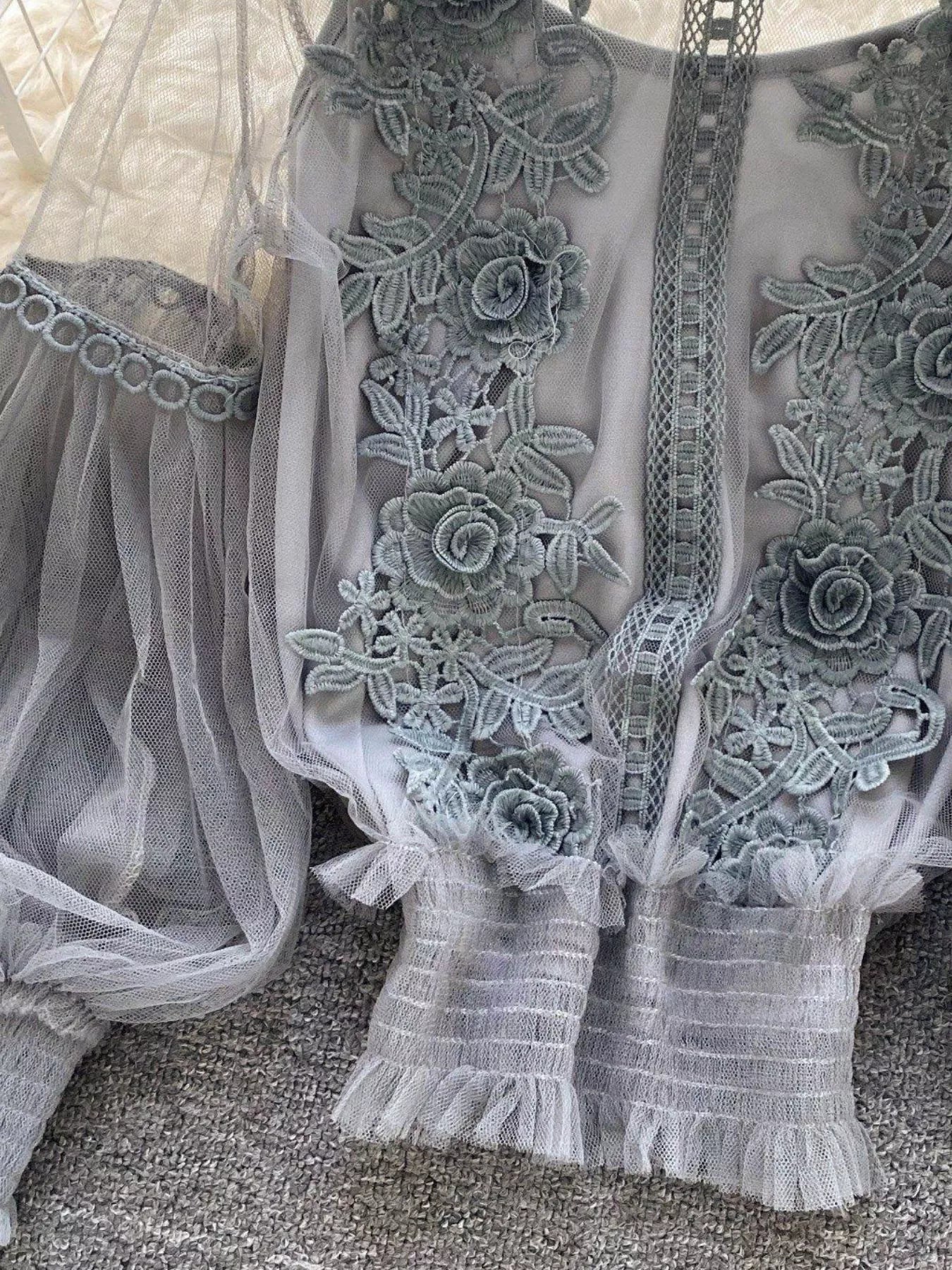Floral Lace Blouse & Cami Set