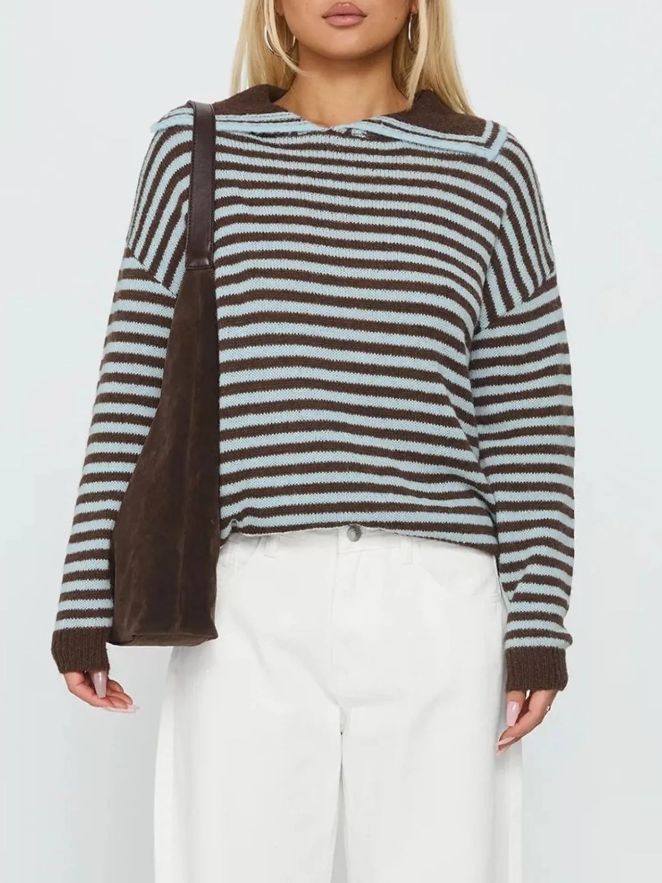 Striped Knit Dropped Shoulder Sweater