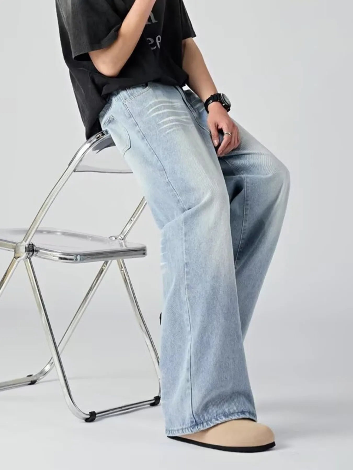 Men's Plus Size Wide Leg Wash Jeans