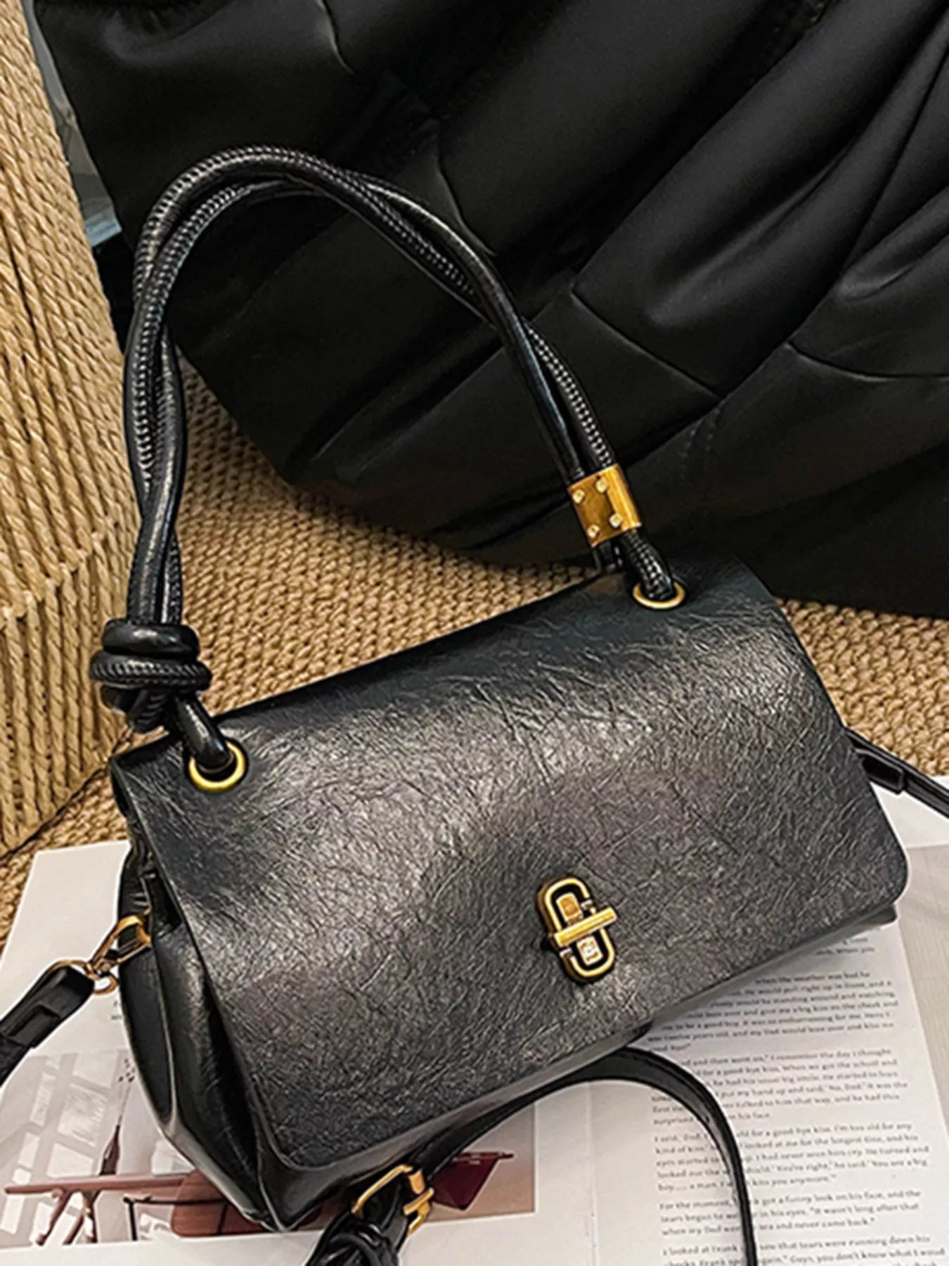 Twisted Handle Flap Crossbody Bag