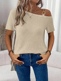 One-Shoulder Chain Detail Waffle Knit T-Shirt