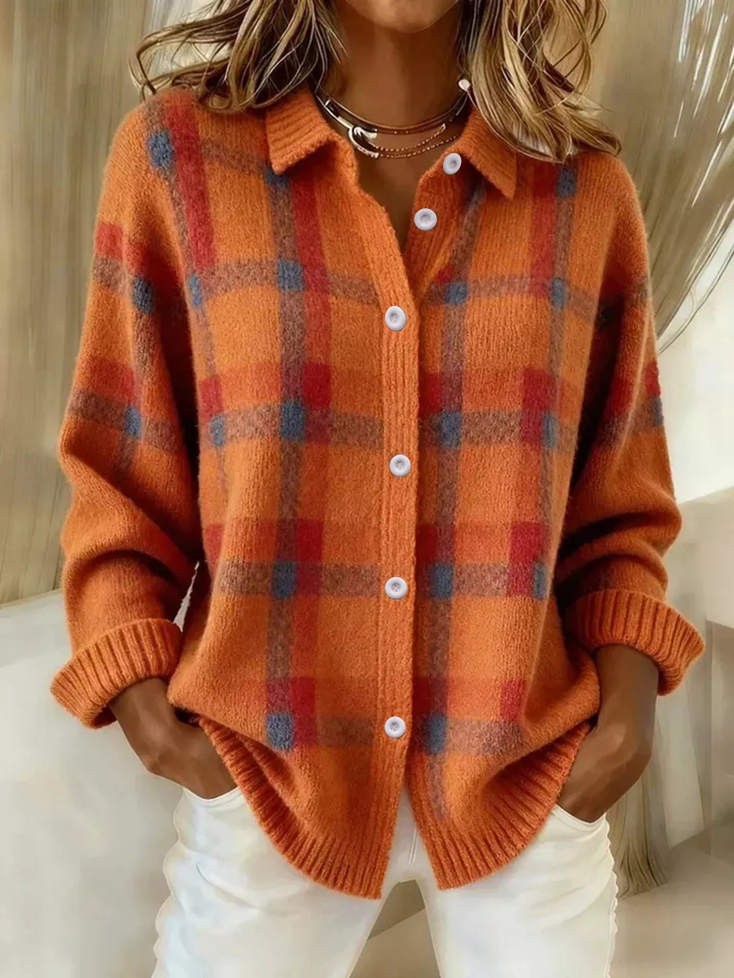 Plaid Button-Up Cardigan