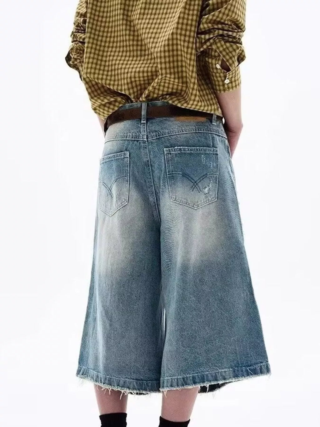 Men's Full Size Distressed Wide Leg Denim Shorts Plus Size