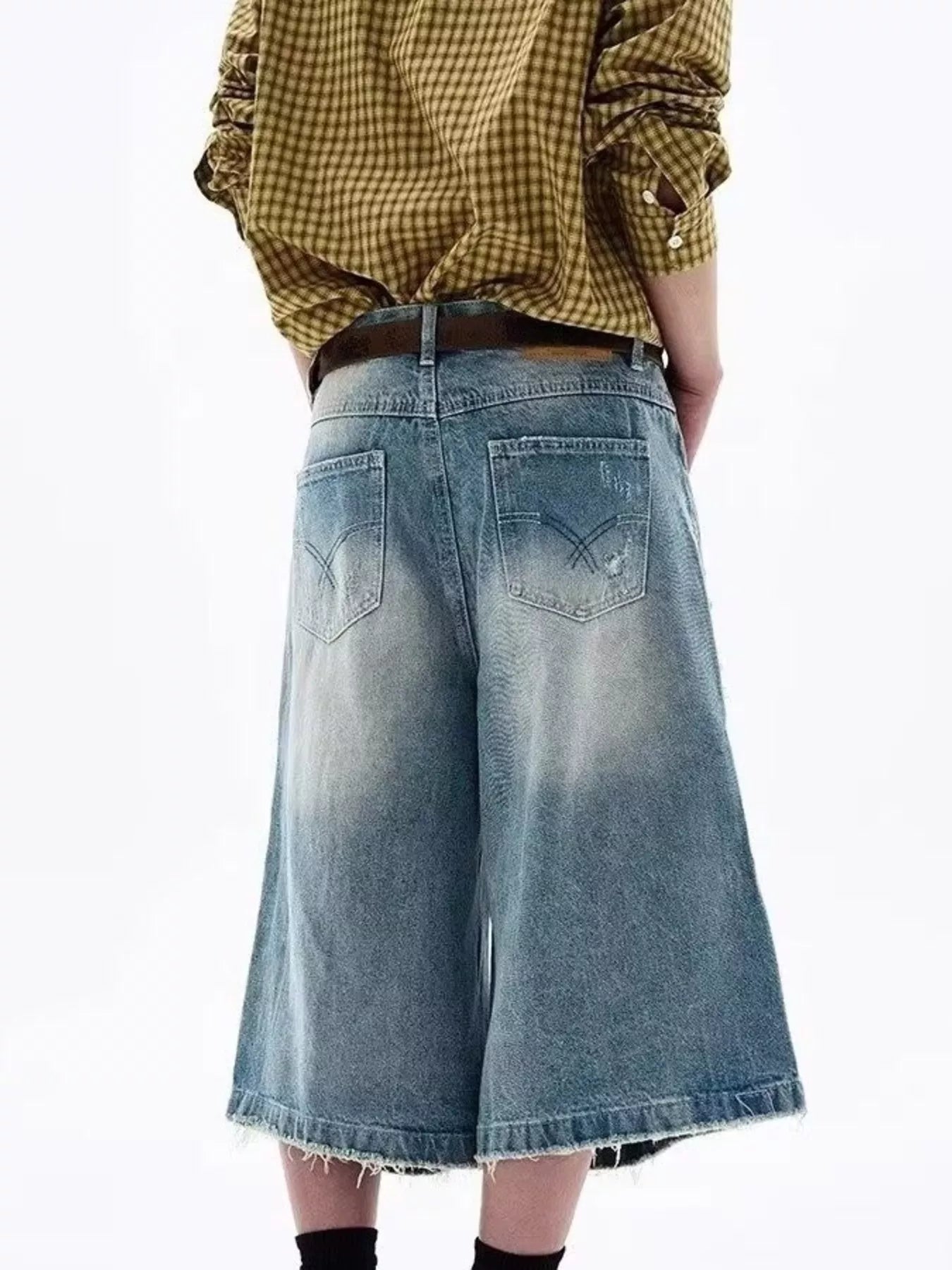 Men's Full Size Distressed Wide Leg Denim Shorts Plus Size