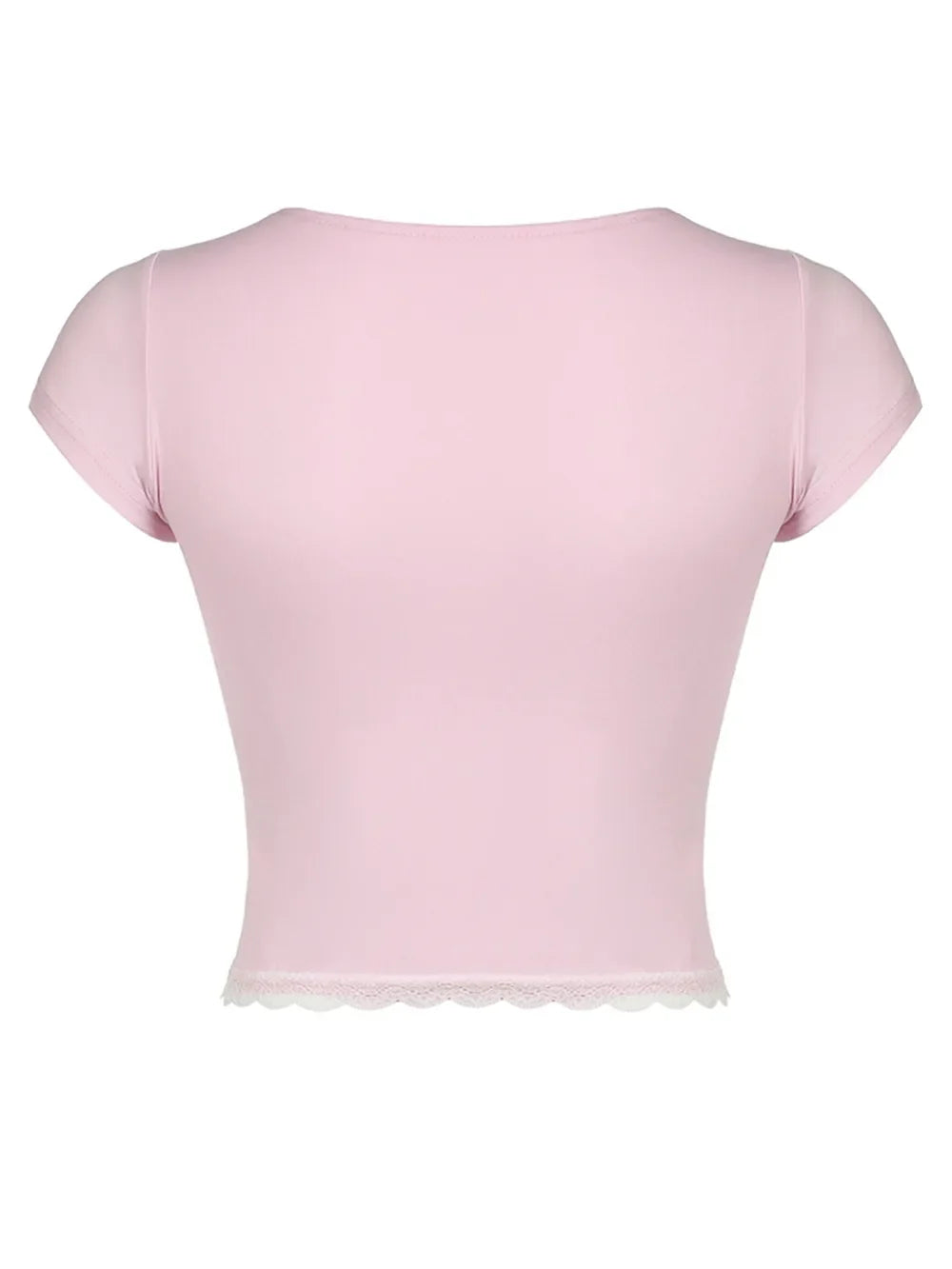 Lace Detail Sweetheart Neck Short Sleeve T-Shirt
