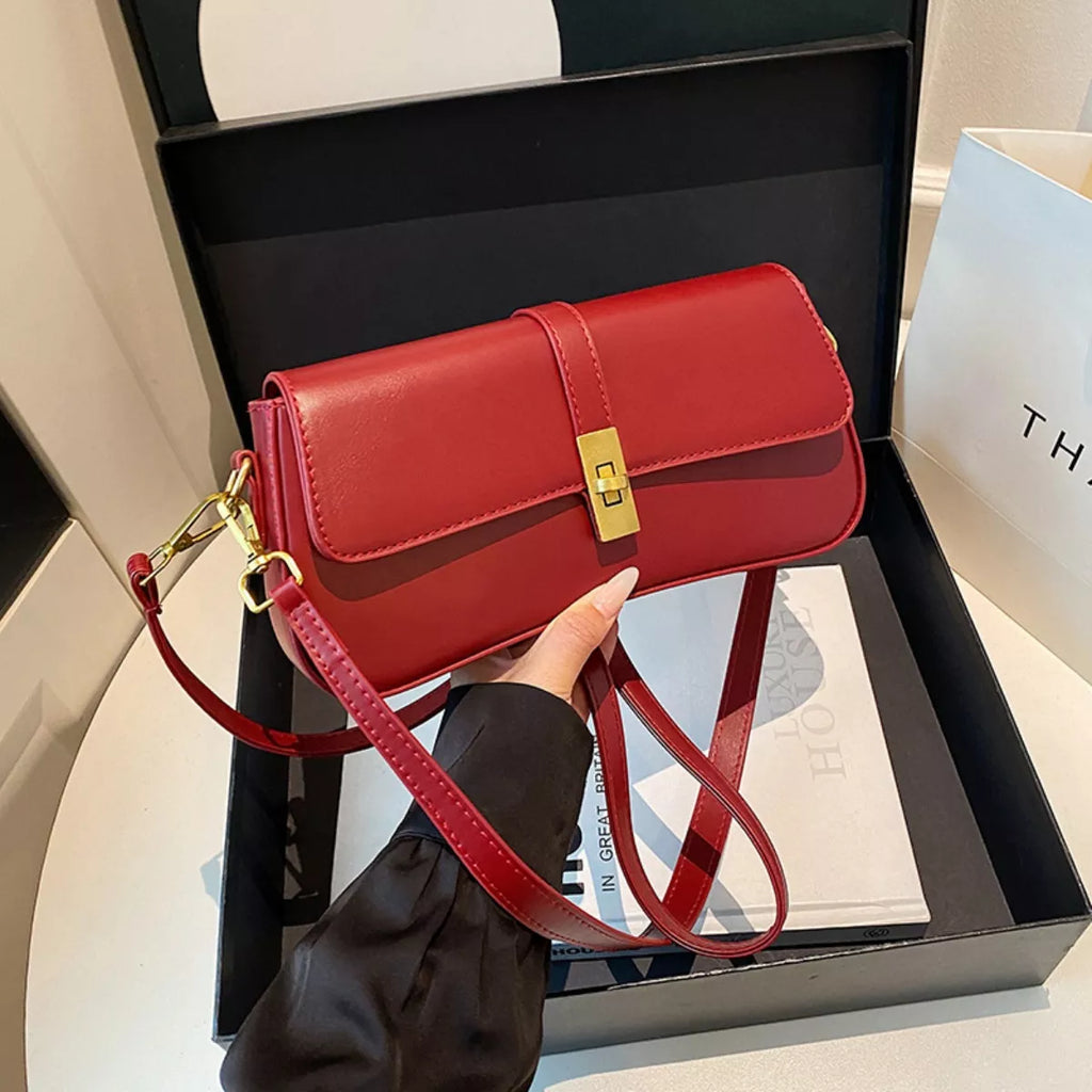 Rectangular Crossbody Bag with Golden Buckle