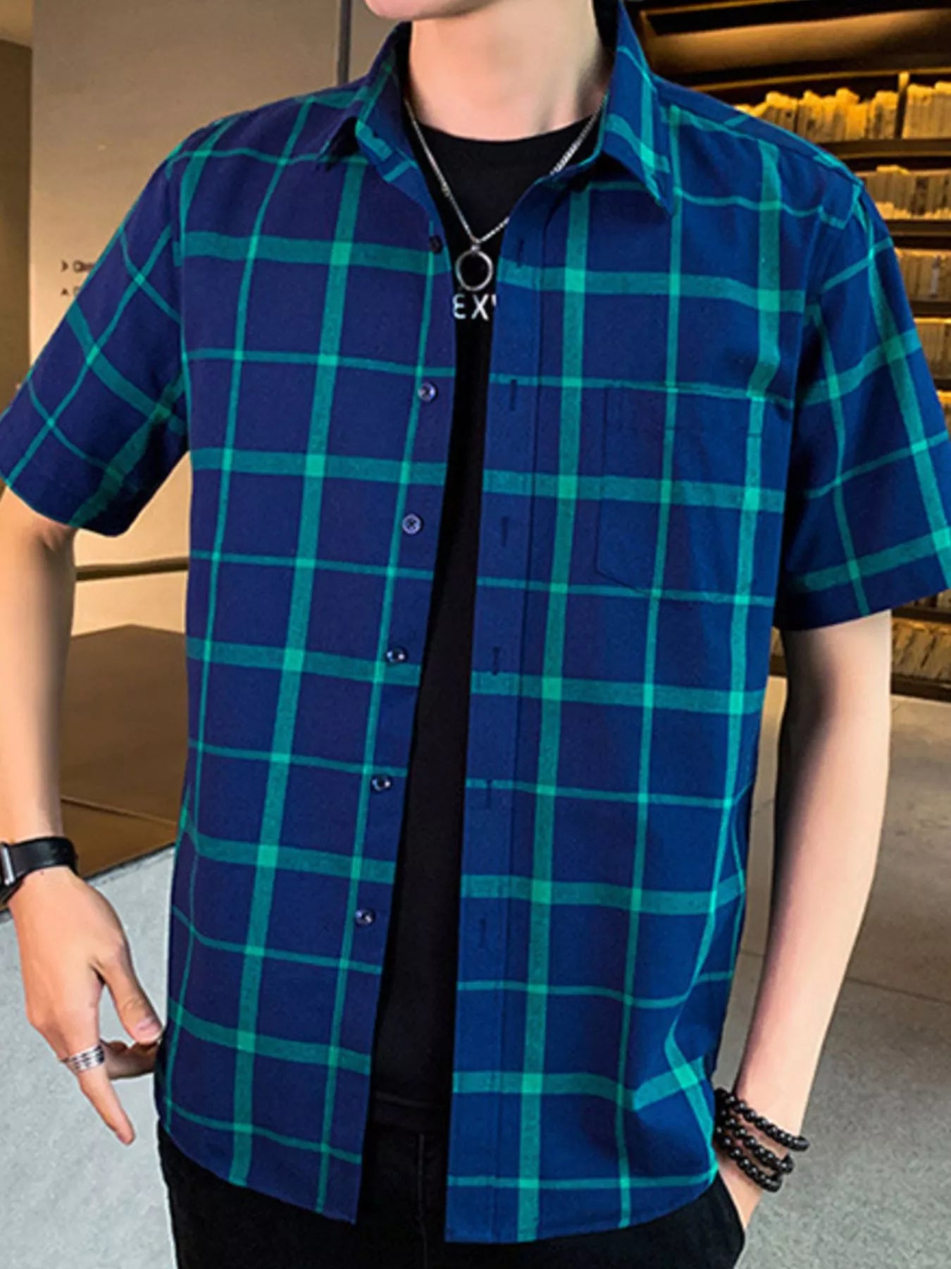 Men's Plus Size Casual Plaid Short Sleeve Shirt