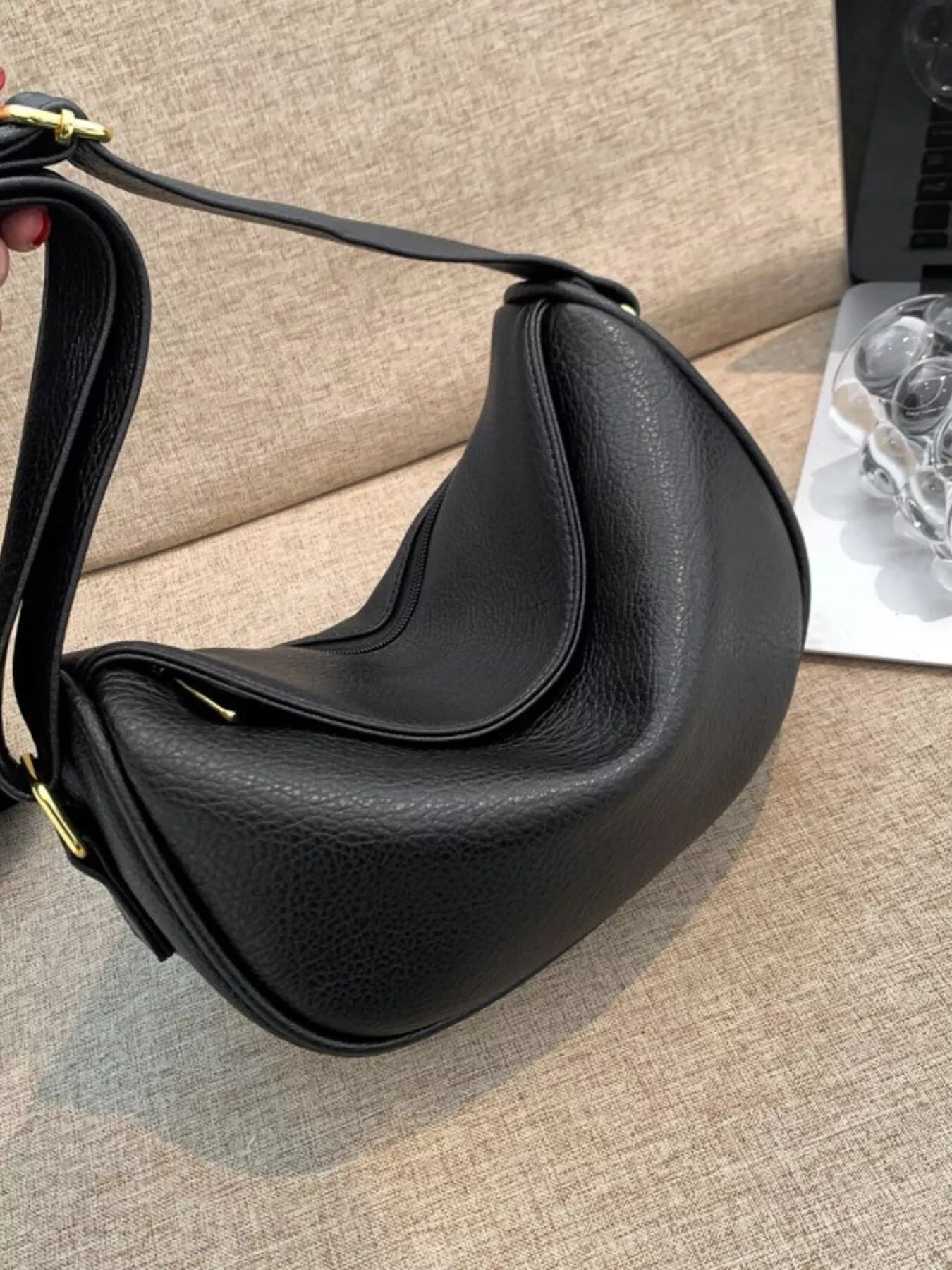 Elegant Leather Crescent Crossbody Bag